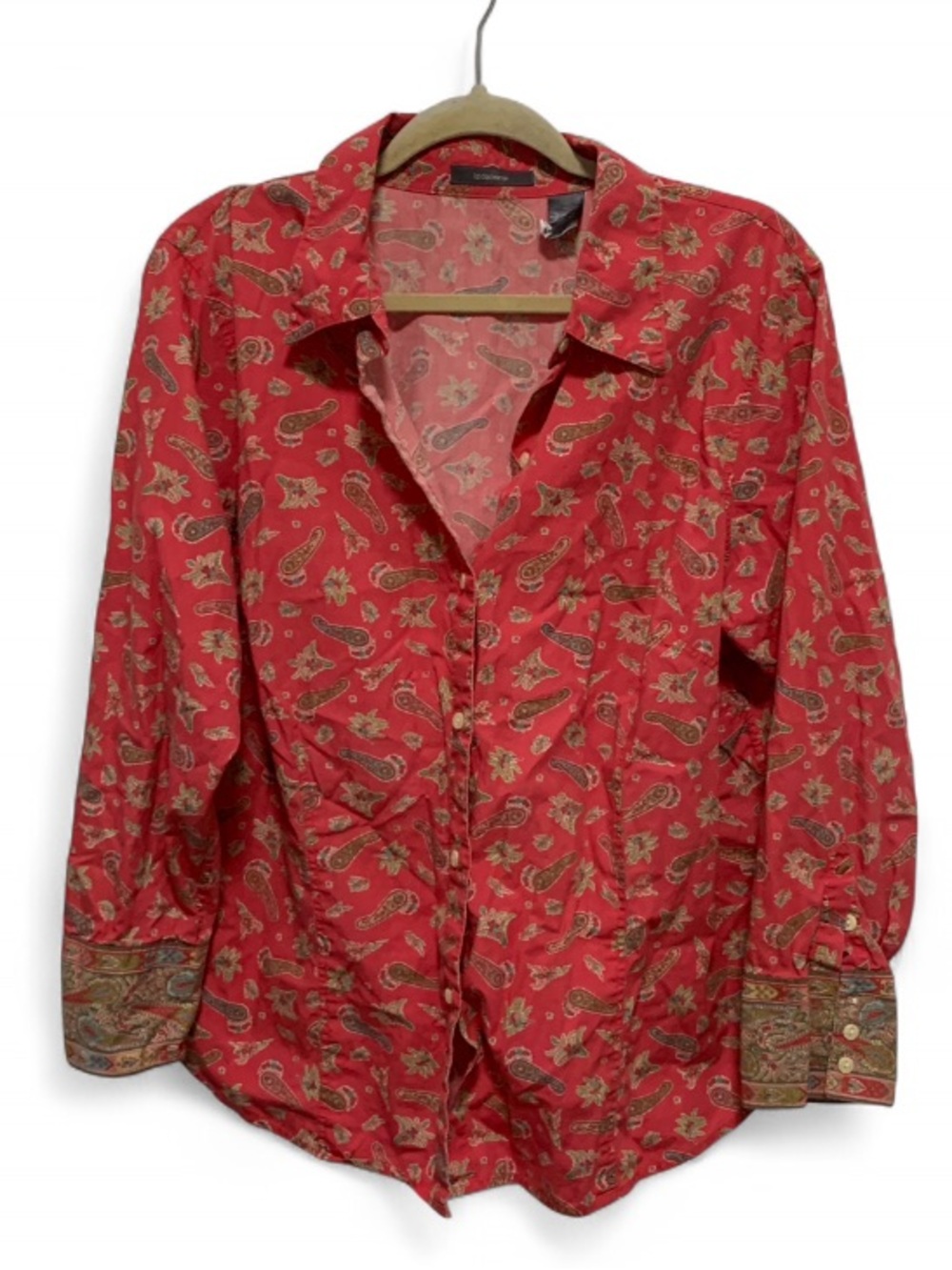 Vintage Liz Claiborne Red Paisley Print Long-Sleeve Button-Down Shirt